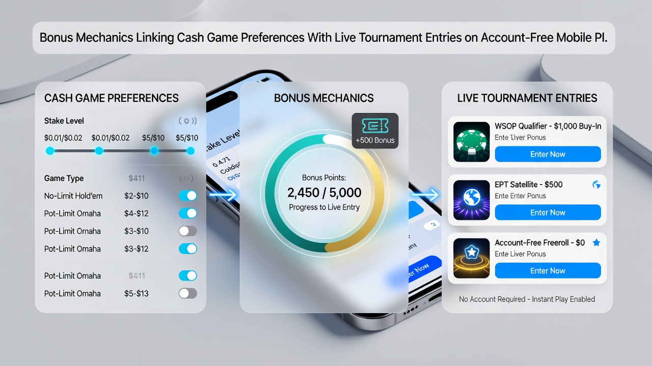 Player statistics dashboard illustrating bonus conversion from cash games to tournament entries