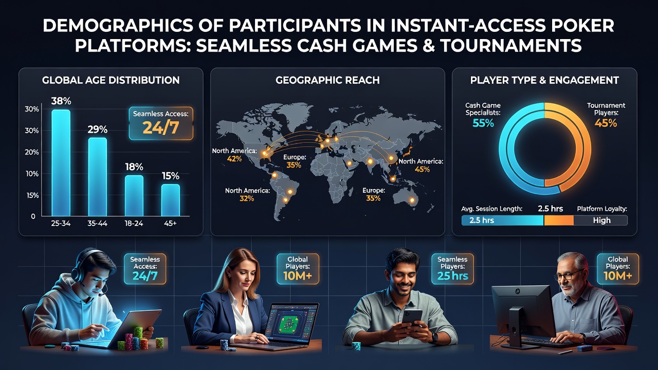 Analytics dashboard displaying geographic and device-based participation trends on instant-access poker platforms