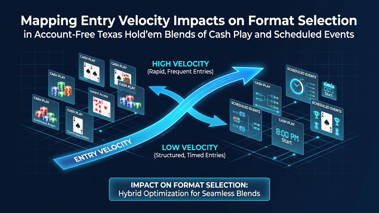 Visual representation of entry velocity mapping across cash and tournament formats in account-free Texas Hold'em platforms