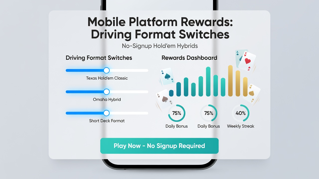 Infographic showing reward triggers and player movement between mobile Hold'em cash and tournament formats