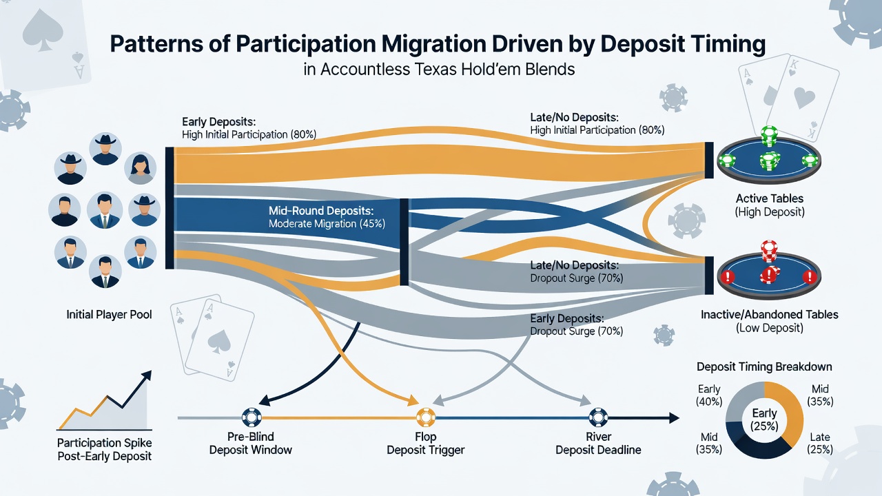 Chart showing participation migration rates based on deposit timing in no-account Texas Hold'em setups