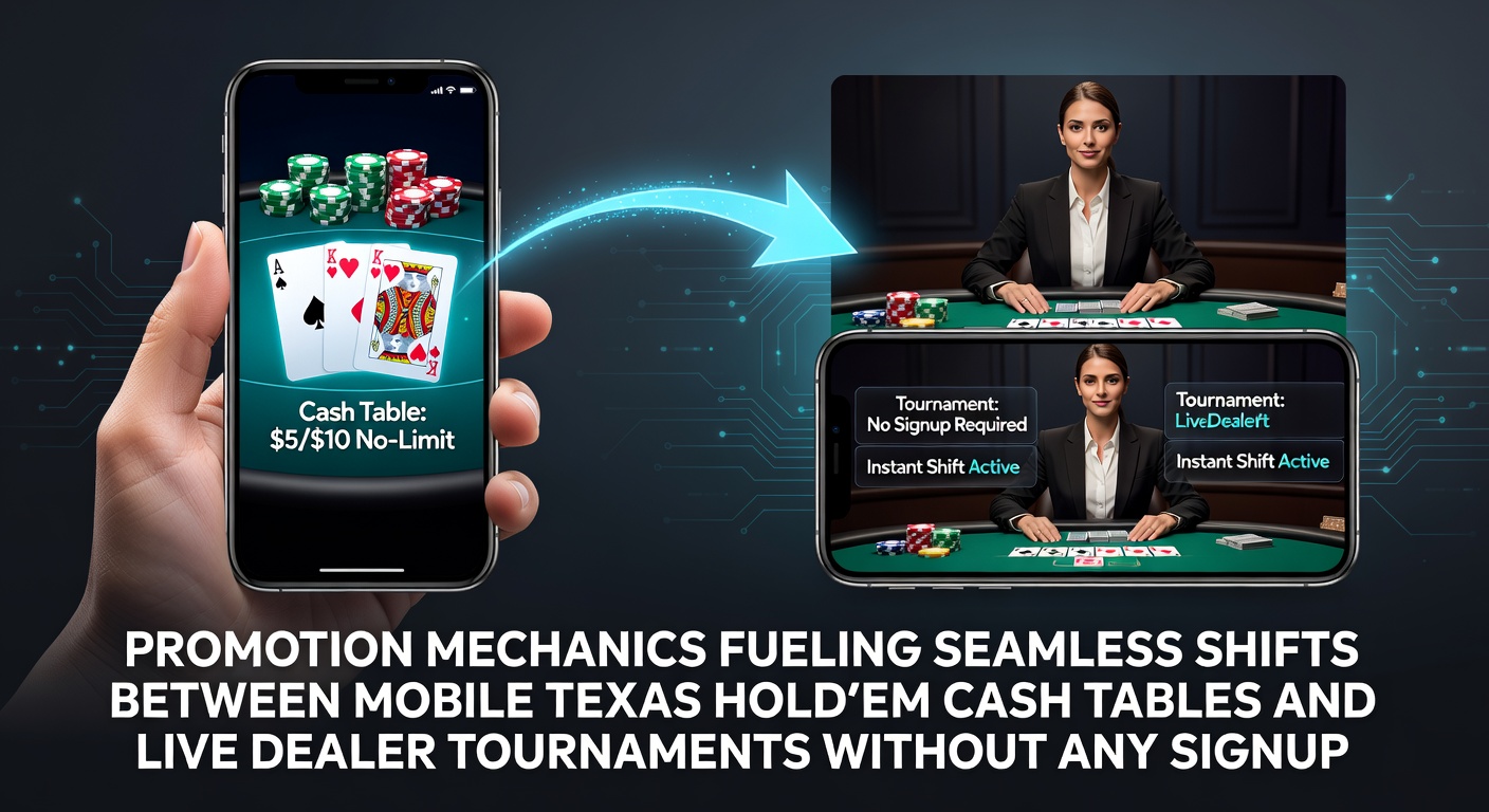 Mobile poker interface showing seamless transition from Texas Hold'em cash tables to live dealer tournaments