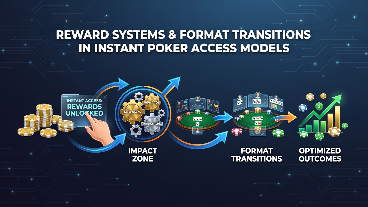 Infographic showing reward points flowing between cash tables and tournament ladders on instant poker platforms