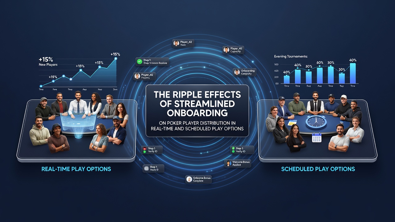 Poker players engaging with real-time cash games and scheduled tournaments on mobile devices showing seamless onboarding flows