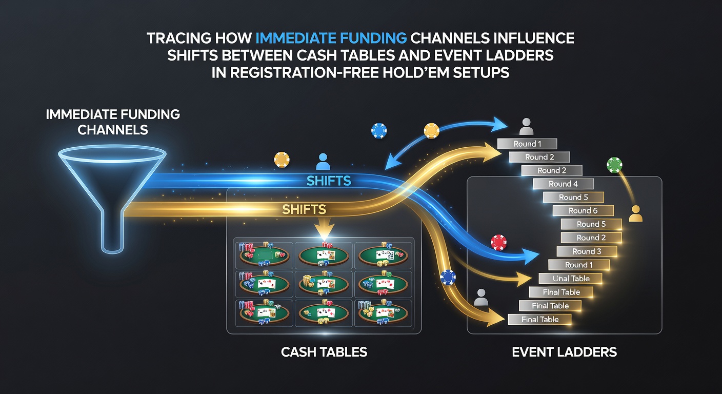 Diagram showing instant funding pathways connecting cash tables to tournament ladders in mobile Hold'em platforms